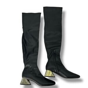 NEW Katy Perry The Clara Over the Knee Boots Size 6 Black Gold Heel Retro MCM